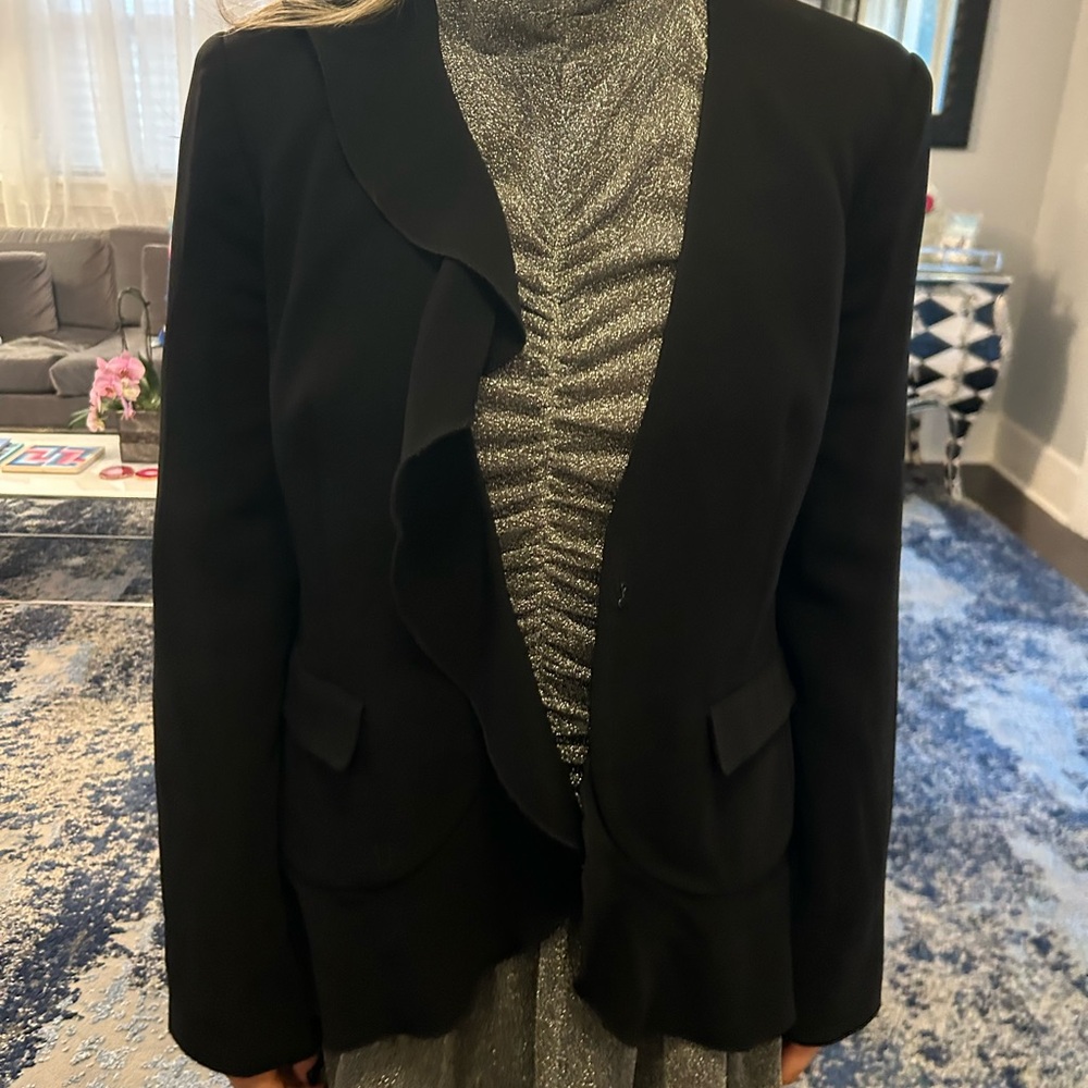 Black Flutter Lapel Cinq A Sept Blazer Size 4
